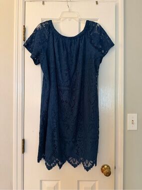 LOF Navy Crochet Lace Mini Dress